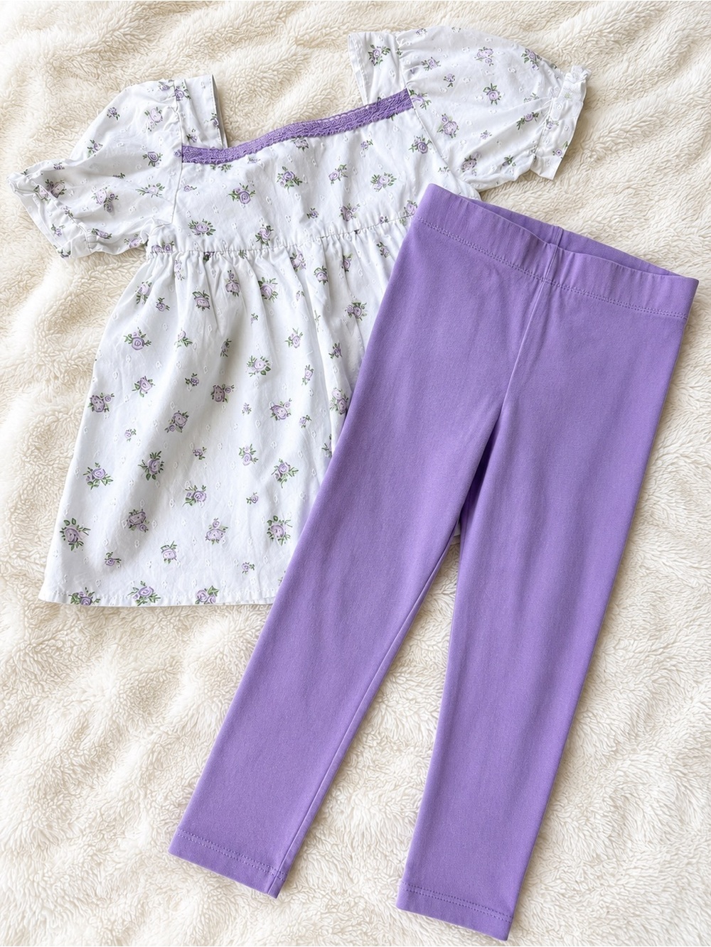 Shabby Chic Floral Top & Lavender Leggings Set Girls Size 5/6